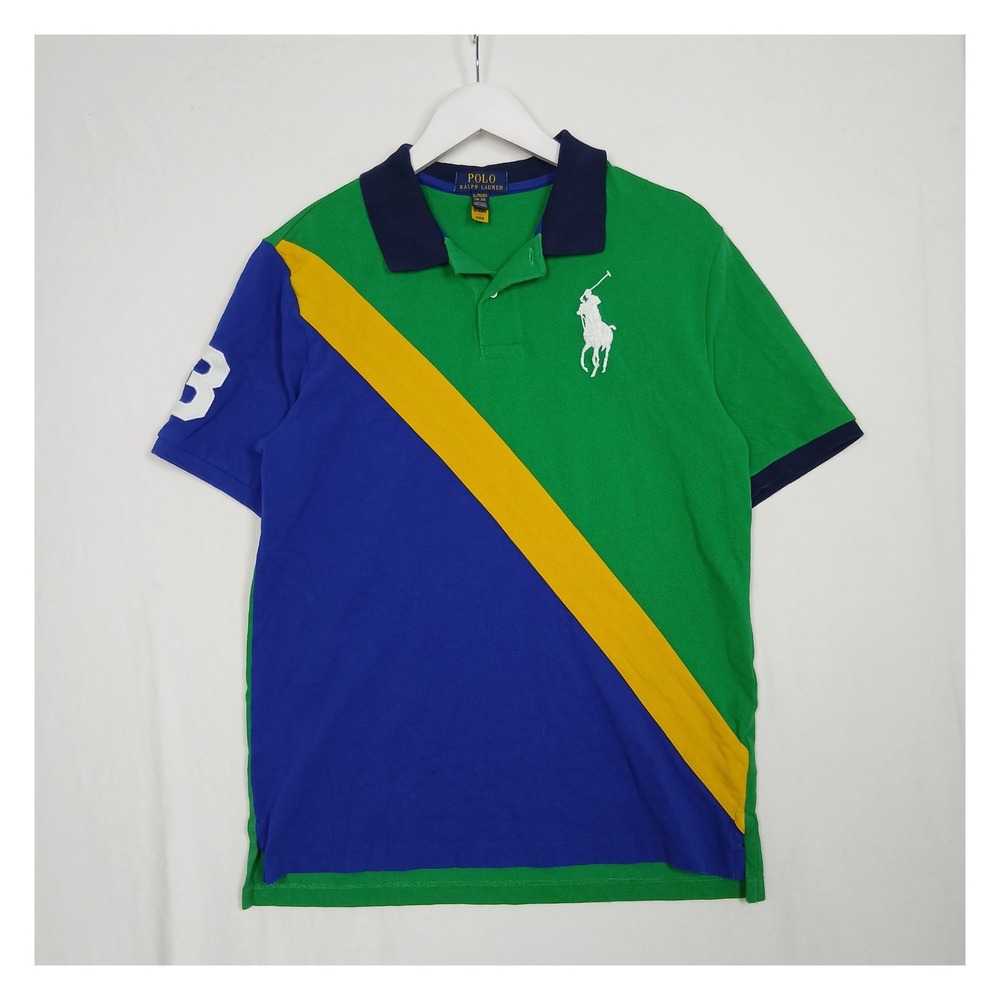 Polo Ralph Lauren Big Pony Colorblock Polo Shirt Green Blue Yellow Boys XL 18-20